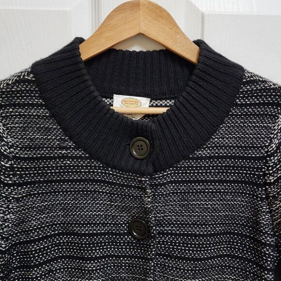 Talbots Sweater Womens PM Black Striped Merino Wool Knit Cardigan Button Belted - Picture 4 of 11
